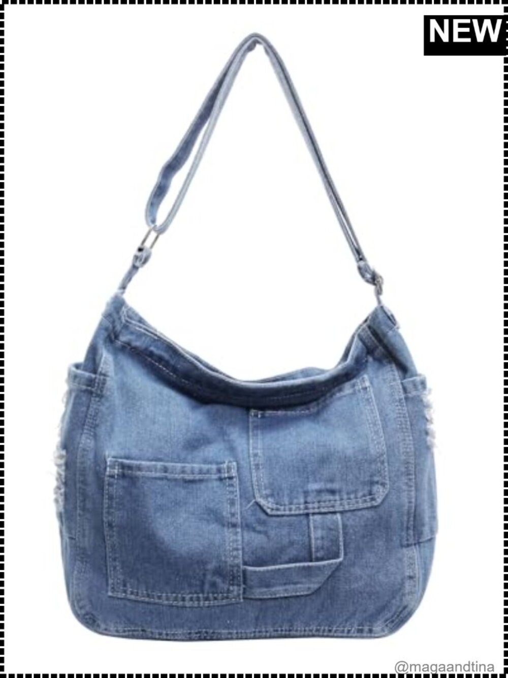 Denim Hobo Crossbody Bag Multi Pocket Adjustable Strap Casual Tote Purse